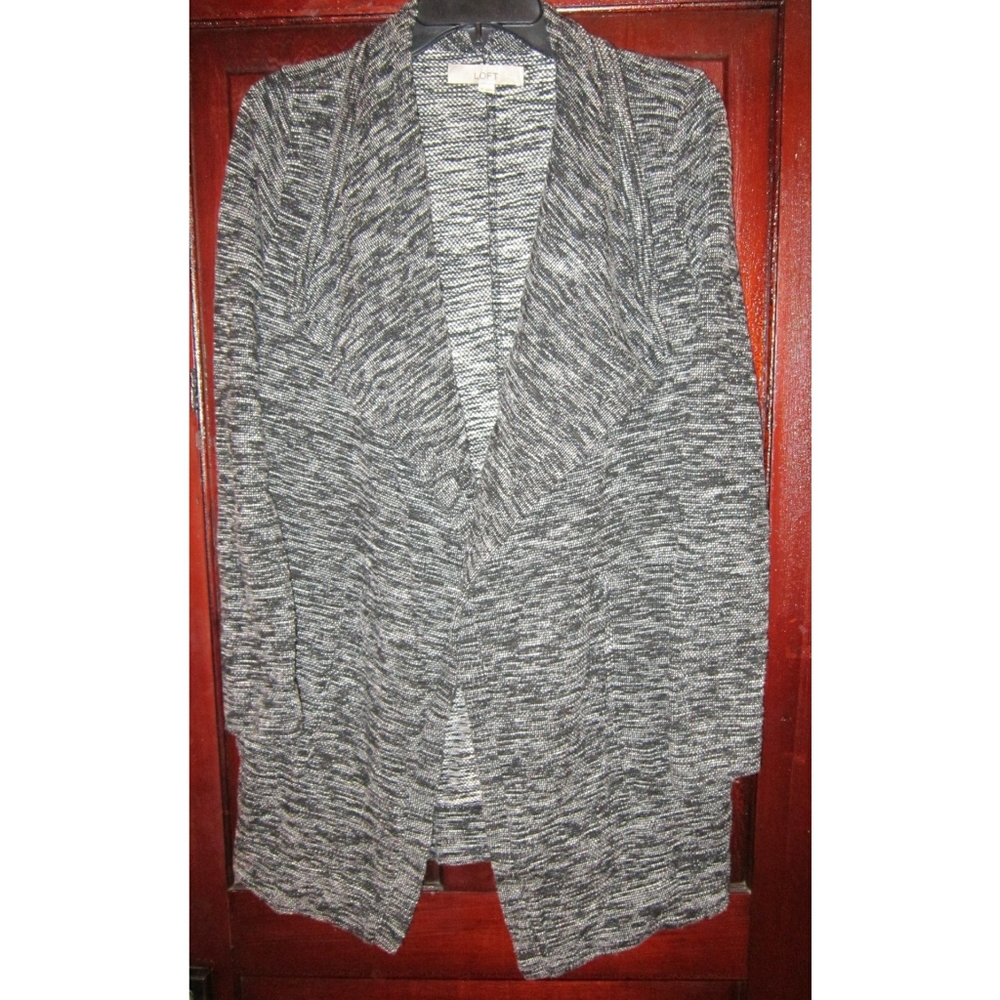 Loft XS Cardigan Sweater Coat Duster Tweed Knit Pockets Open Draped Topper